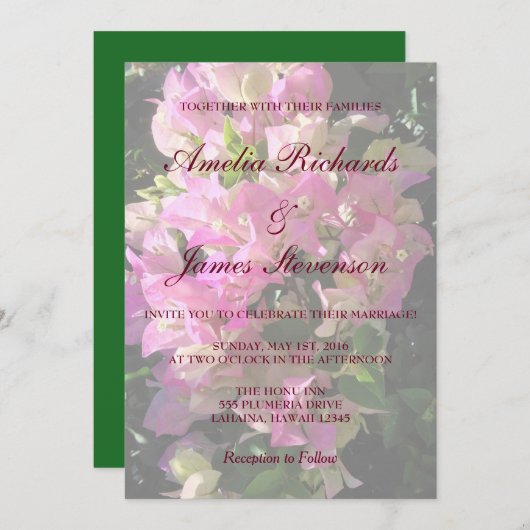 Uitnodiging tot het huwelijk van Bougainvillea (Voorkant / Achterkant)