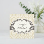 Uitnodiging tot het huwelijk van Cream Damask (Staand voorkant)