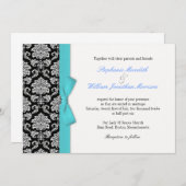 Uitnodiging tot het huwelijk van Damasblauw (Voorkant / Achterkant)