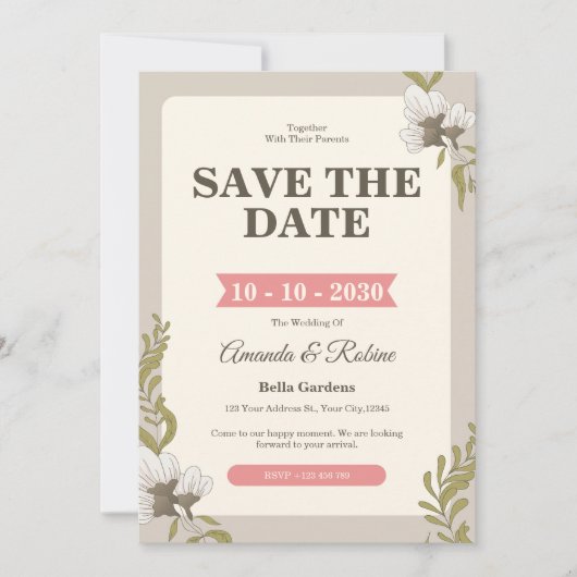 uitnodiging tot het huwelijk van Floral (Voorkant)