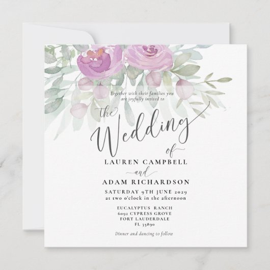 Uitnodiging tot het huwelijk van Rustige Floral Pi (Voorkant)