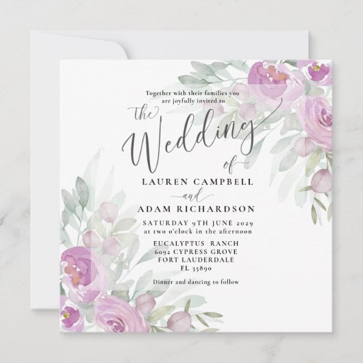 Uitnodiging tot het huwelijk van Rustige Floral Pi (Voorkant)