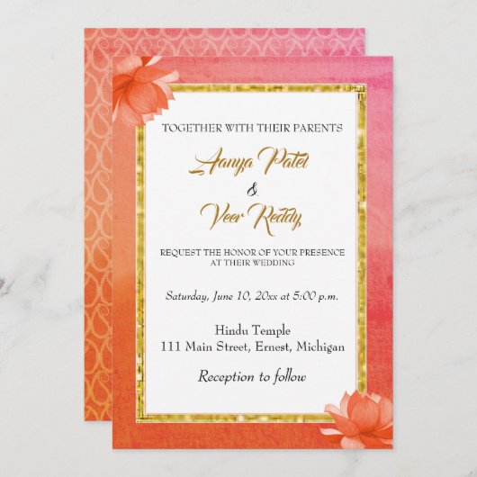 Uitnodiging tot het Indische hindu-huwelijk (Voorkant / Achterkant)