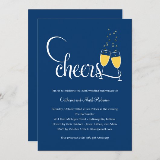 Uitnodiging tot het Jubileum van Champagne Toast W (Voorkant / Achterkant)