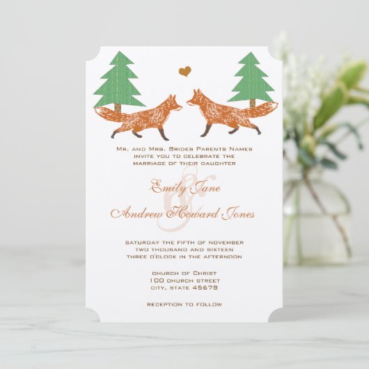 uitnodiging tot het uitzenden van bosfox pine-bru (Staand voorkant)