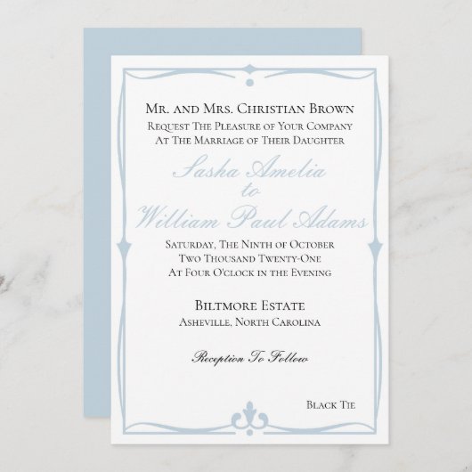 Uitnodiging tot het uitzenden van een blauwe bruil (Voorkant / Achterkant)