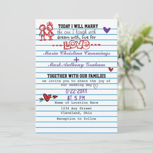 Uitnodiging tot het uitzenden van een bruiloft op  (Staand voorkant)