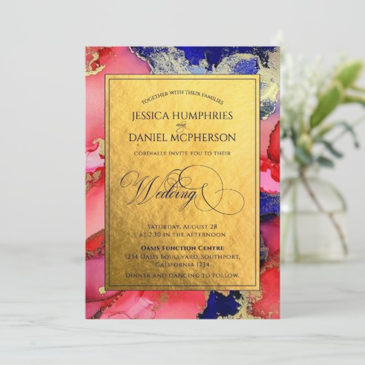 Uitnodiging tot het uitzenden van een luxe gouden (Staand voorkant)