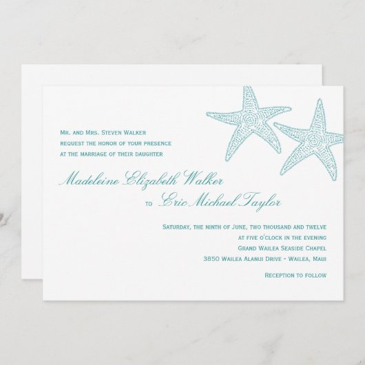 Uitnodiging tot het uitzenden van het Starfish Wed (Voorkant / Achterkant)