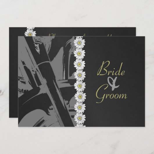 Uitnodiging tot het uitzenden van leder en Daisies (Voorkant / Achterkant)