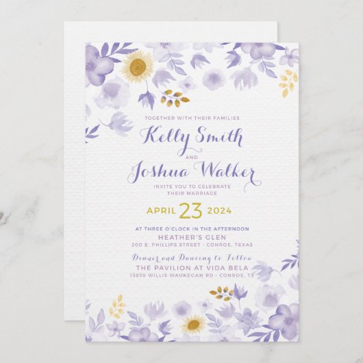 Uitnodiging tot het uitzenden van Paarse en gele b (Voorkant / Achterkant)