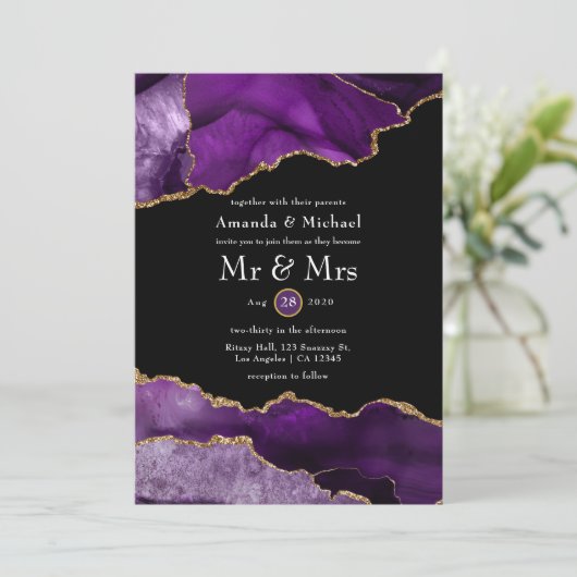 Uitnodiging tot het uitzenden van Paarse en gouden (Staand voorkant)