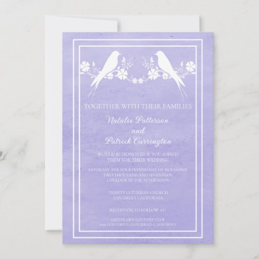 Uitnodiging tot het uitzenden van Paarse Lovebird (Voorkant)