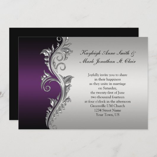  uitnodiging tot het uitzenden van Paarse zwarte e (Voorkant / Achterkant)