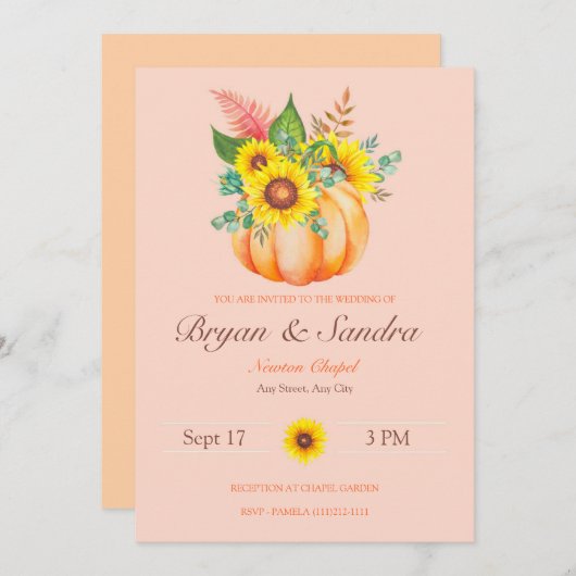 Uitnodiging tot het uitzenden van zonnebloemen en  (Voorkant / Achterkant)