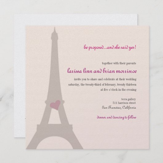 Uitnodiging tot het Verloving van de Eiffeltoren v (Voorkant / Achterkant)