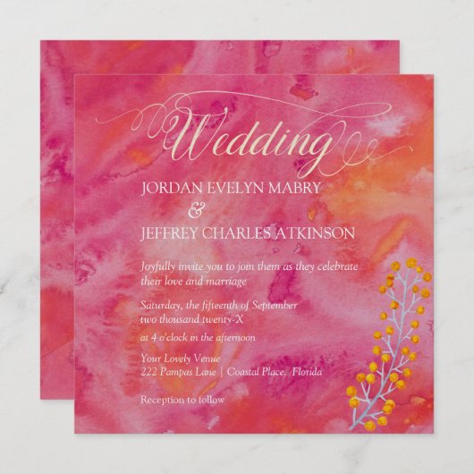 Uitnodiging tot hete kleuren-Romantische bruiloft (Voorkant / Achterkant)