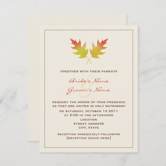 Uitnodiging tot huwelijk - eikenhouten bladeren (Voorkant / Achterkant)