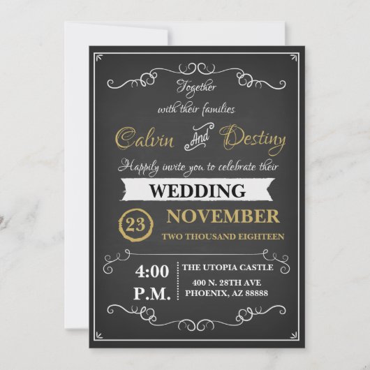 Uitnodiging tot huwelijk met Chalkboard (Voorkant)