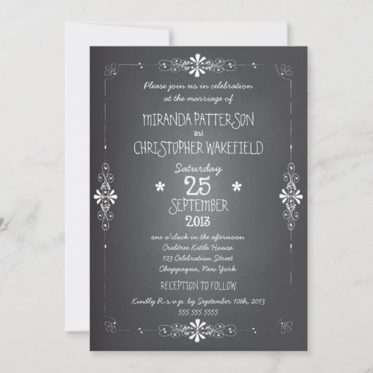 Uitnodiging tot huwelijk met Chalkboard met RSVP (Voorkant)