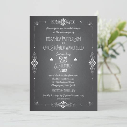 Uitnodiging tot huwelijk met Chalkboard met RSVP (Staand voorkant)