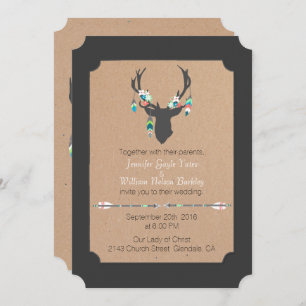 Uitnodiging tot huwelijk Rustic Tribal Deer