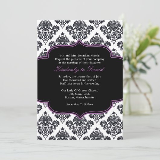 Uitnodiging tot huwelijk tussen zwarte en Paars (Staand voorkant)