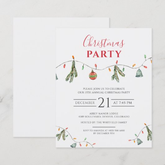 Uitnodiging tot Kantoor met kerstfeestdag (Voorkant / Achterkant)