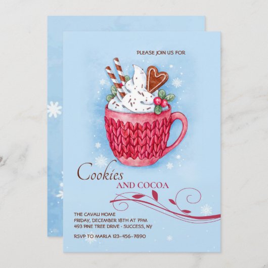 Uitnodiging tot kerst-warme cacao (Voorkant / Achterkant)