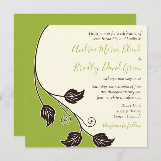 Uitnodiging tot lentegroen en ivoren bruiloft (Voorkant / Achterkant)