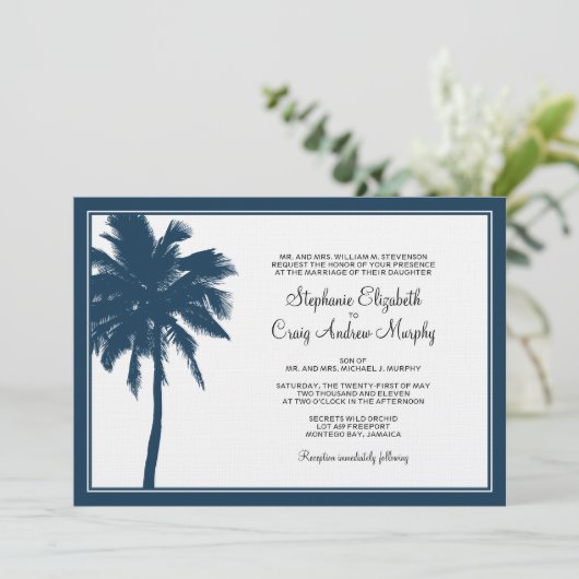 Uitnodiging tot marinesurk Blue Palm Tree (Staand voorkant)