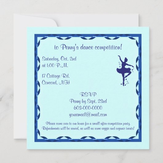 Uitnodiging tot mededinging: Ballerina in Blauw (Achterkant)