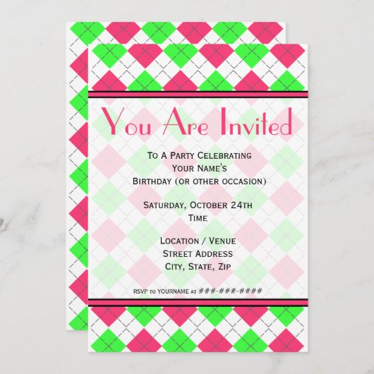 Uitnodiging tot Mode voor Bright Roze en Groene Ar (Voorkant / Achterkant)