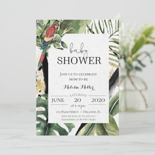 Uitnodiging tot Oerwoud van Tropical Parrot Baby s (Staand voorkant)