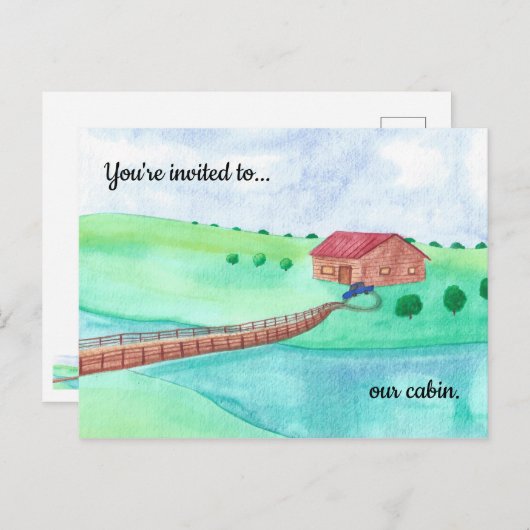 Uitnodiging tot onze cabine, Cabin by stream Brief (Voorkant / Achterkant)