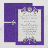 Uitnodiging tot Paars Damask Wedding (Voorkant / Achterkant)