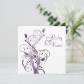 Uitnodiging tot Paars en blanke Floral Wedding (Staand voorkant)