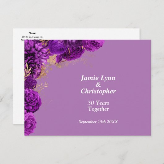 Uitnodiging tot Paars Roos Weddenschap Jubileum (Voorkant / Achterkant)