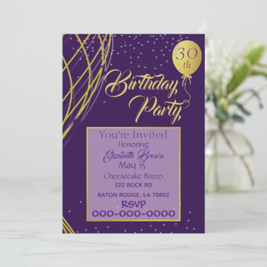 Uitnodiging tot Paarse en gouddag (Staand voorkant)