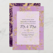 Uitnodiging tot Paarse en goudmarmer bruiloft (Voorkant / Achterkant)