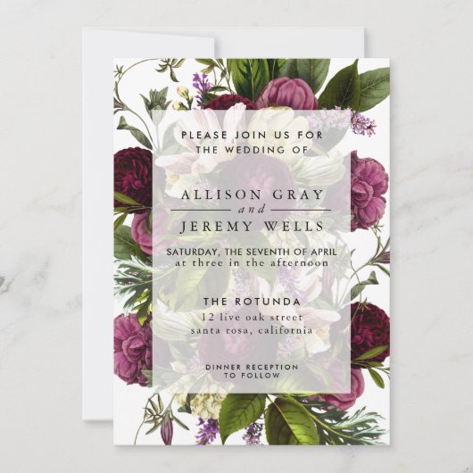Uitnodiging tot Paarse Floral Wedding (Voorkant)