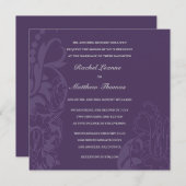 Uitnodiging tot Paarse Floral Wedding (Voorkant / Achterkant)