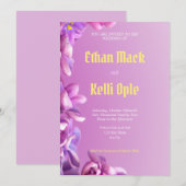 Uitnodiging tot Paarse Floral Wedding (Voorkant / Achterkant)