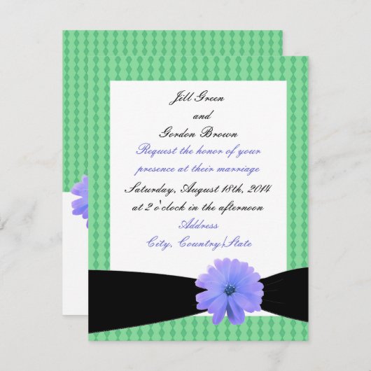 Uitnodiging tot Paarse zwarte ribbon bruiloft (Voorkant / Achterkant)