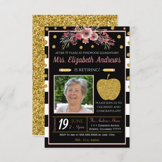 Uitnodiging tot pensionering leraar school (Voorkant / Achterkant)