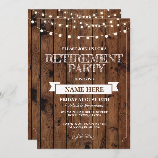 Uitnodiging tot pensionering Rustisch in ruste hou (Voorkant / Achterkant)