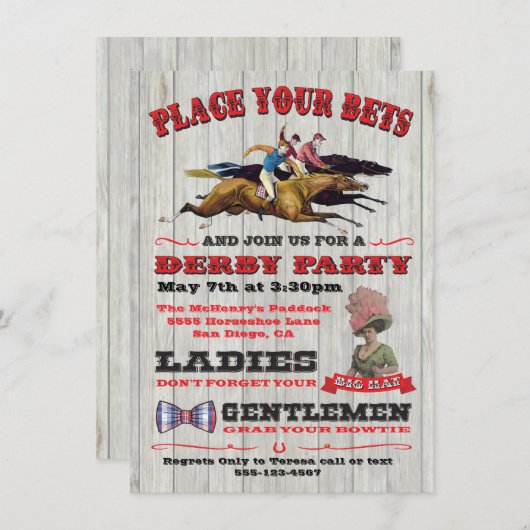 Uitnodiging tot Poster van Rustic Horse Racing Der (Voorkant / Achterkant)