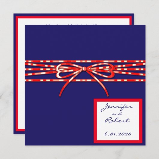 Uitnodiging tot rode witte en blauwe bruiloft (Voorkant / Achterkant)