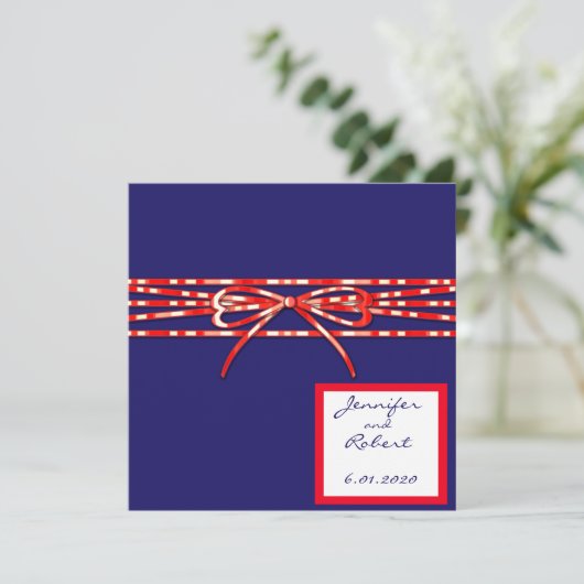 Uitnodiging tot rode witte en blauwe bruiloft (Staand voorkant)