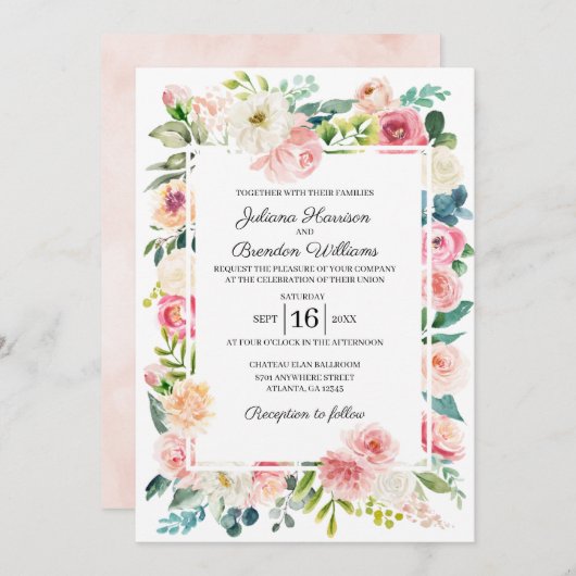 Uitnodiging tot rondtrekken van roze en perziks (Voorkant / Achterkant)